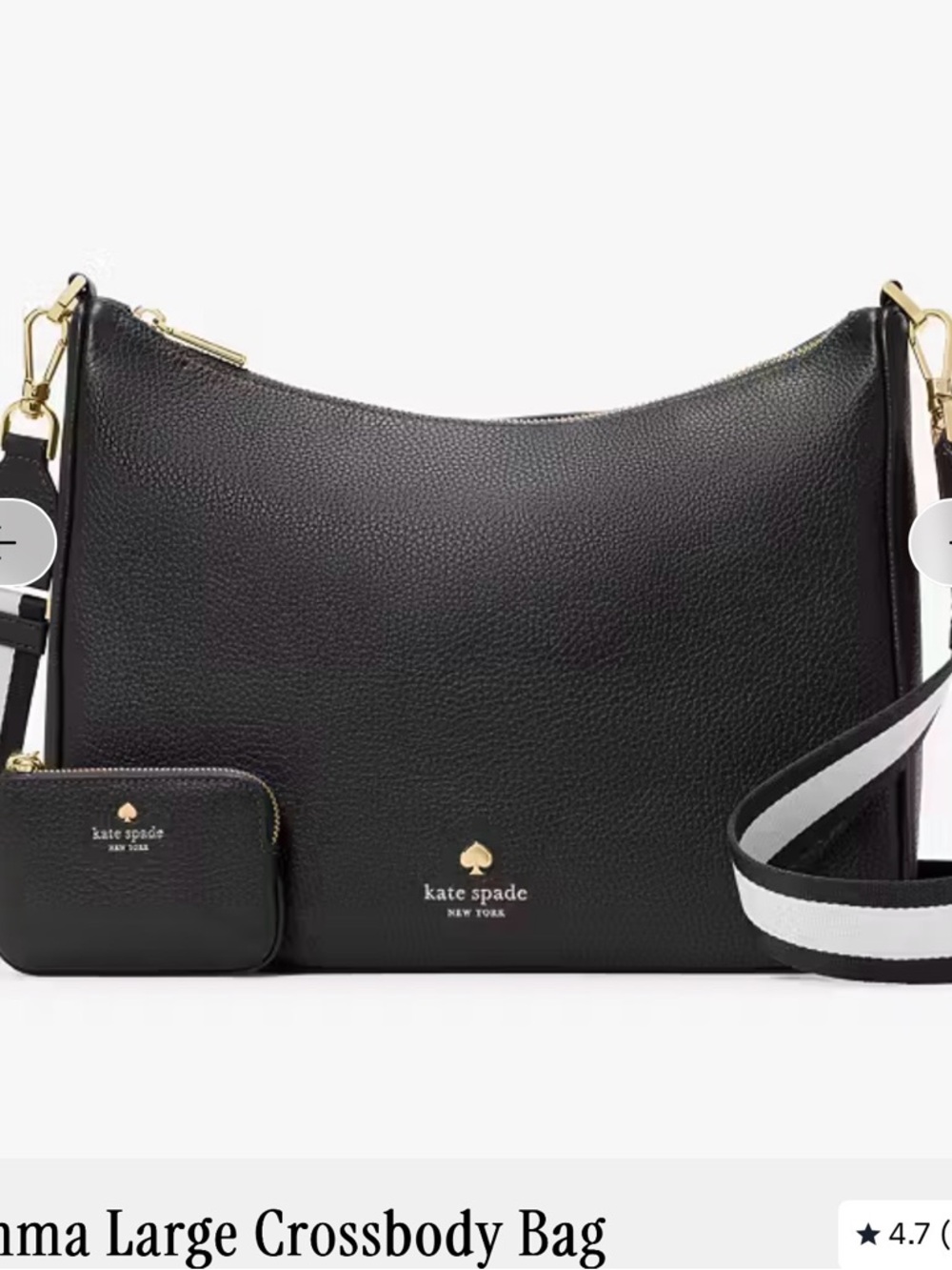 kate spade Black Pebbled Leather Crossbody with Striped Strap
